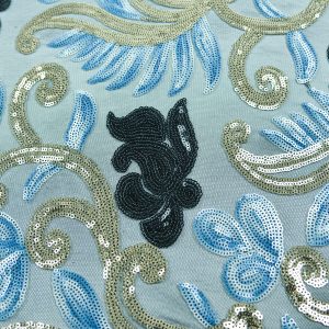 Dantela cu paiete - Albastru si auriu 2 Dantela cu paiete - Albastru si auriu