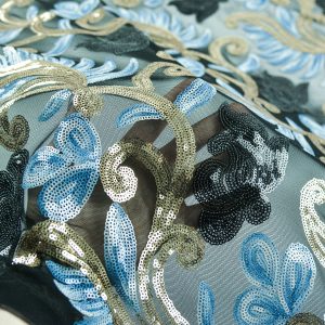 Dantela cu paiete - Albastru si auriu 1 Dantela cu paiete - Albastru si auriu