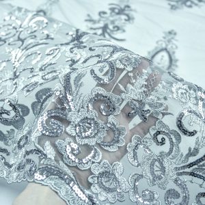 Dantela cu paiete - Gri cu paiete argintii 1 Dantela cu paiete - Gri cu paiete argintii