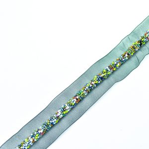 Banda decorativa cu margele multicolore - Negru 3 Banda decorativa cu margele multicolore - Negru