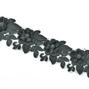 Banda decorativa din dantela cu flori si strasuri - Negru 3 dsc2371 1