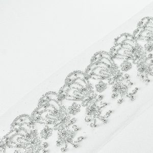 Banda decorativa cu perle si sclipici - Argintiu 2 Banda decorativa cu perle si sclipici - Argintiu