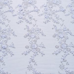 Dantela luxury cu pietre si flori - Alb / Ivory