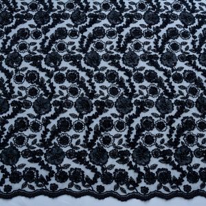 Dantela Neagra luxury cu pietre si flori