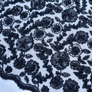 Dantela Neagra luxury cu pietre si flori 2 Dantela Neagra luxury cu pietre si flori
