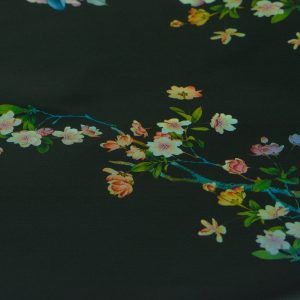 Tafta imprimata - Negru cu flori