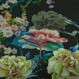 Tafta imprimata - Negru cu flori