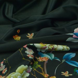 Tafta imprimata - Negru cu flori