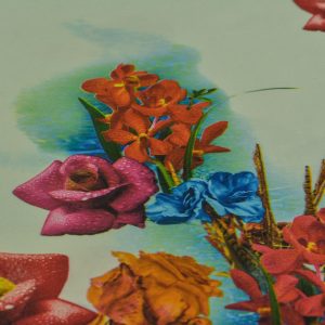 Tafta imprimata - Alba cu flori mari