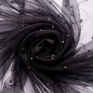 Tulle cu perle - Negru cu auriu