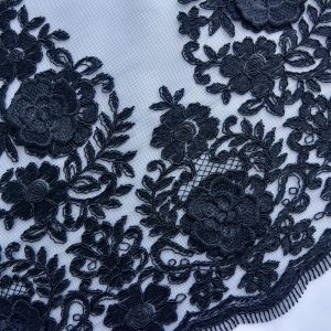 Dantela brodata 3D - Negru 