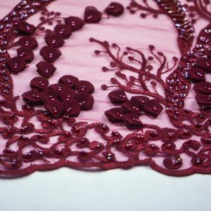 Dantela cu margele si paiete - Visiniu