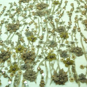 Dantela cu flori, margele si paiete - Maro 8 Dantela cu pietre - Maro