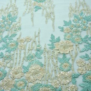 Dantela cu margele si paiete - Crem si menta 7 Dantela cu margele si paiete - Crem si menta