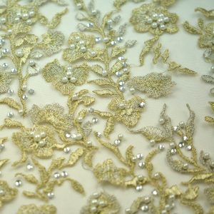 Dantela cu pietre - Auriu cu perle