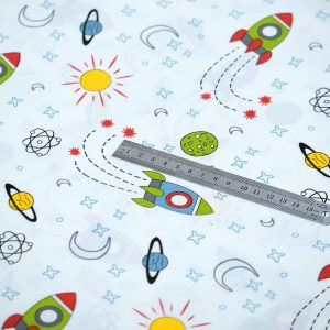 Bumbac imprimat planete rachete 240 cm 2 Bumbac imprimat planete rachete 240 cm