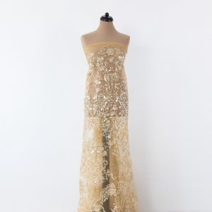 Dantela aurie flori paiete