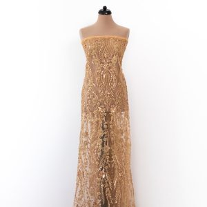 Dantela aurie luxury cu perle, margele si paiete