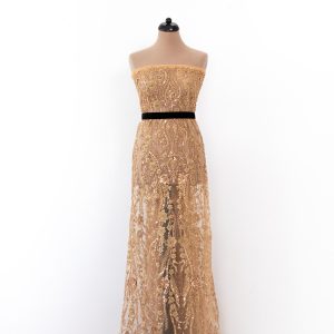 Dantela aurie luxury cu perle, margele si paiete