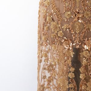 Dantela aurie luxury cu perle, margele si paiete