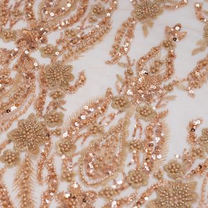 Dantela aurie luxury cu perle, margele si paiete