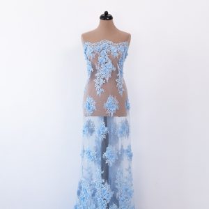 Dantela bleu ciel cu flori 3d