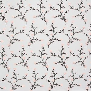 Dantela brodata - Alb cu crengute flori