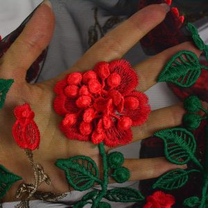 Dantela brodata - Negru cu flori rosii 3 Dantela brodata - Negru cu flori rosii