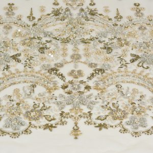 Dantela cu perle si paiete - Bej/Auriu 2 Dantela cu perle si paiete - Bej/Auriu