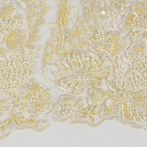 Dantela brodata cu margele - Crem/Auriu