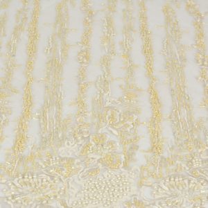 Dantela brodata cu margele - Crem/Auriu 2 Dantela brodata cu margele - Crem/Auriu
