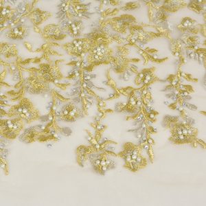 Dantela cu pietre - Auriu cu perle