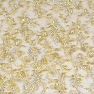 Dantela cu pietre - Auriu cu perle