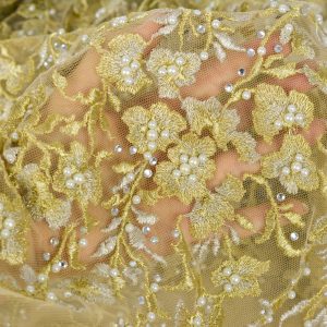 Dantela cu pietre - Auriu cu perle