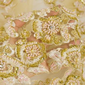 Dantela cu pietre - Auriu si roz
