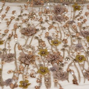 Dantela cu flori, margele si paiete - Maro 2 Dantela cu flori, margele si paiete - Maro