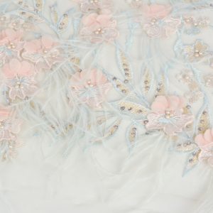 Dantela cu pietre - Bleu si somon cu pene