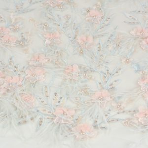 Dantela cu pene, perle si strasuri - Bleu 2 Dantela cu pietre - Bleu si somon cu pene