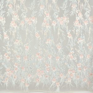 Dantela cu pene, perle si strasuri - Bleu 4 Dantela cu pietre - Bleu si somon cu pene