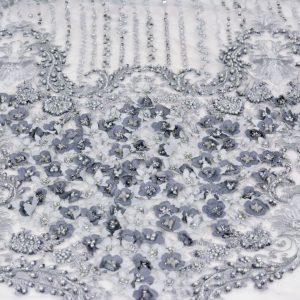 Dantela cu pietre - Gri cu flori