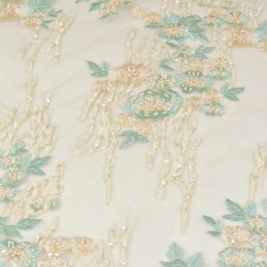 Dantela cu margele si paiete - Crem si menta 2 Dantela cu margele si paiete - Crem si menta