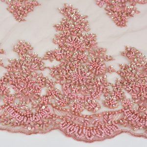 Dantela cu margele si paiete - Roz Pudra