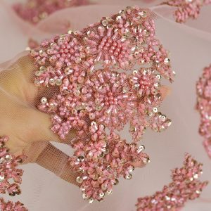 Dantela cu margele si paiete - Roz Pudra 3 Dantela cu margele si paiete - Roz Pudra