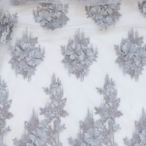 Dantela gri cu flori 3d