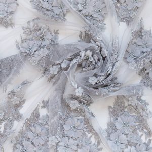 Dantela gri cu flori 3d