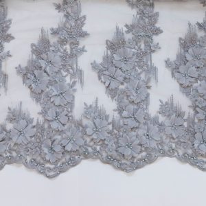 Dantela gri cu flori 3d
