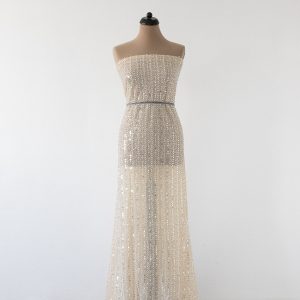 Dantela nude bej cu paiete si margele 4 Dantela nude bej cu paiete si margele