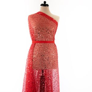 Dantela rosu cu perle, margele si paiete