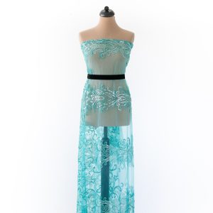 dantela turcoaz cu paiete si margele