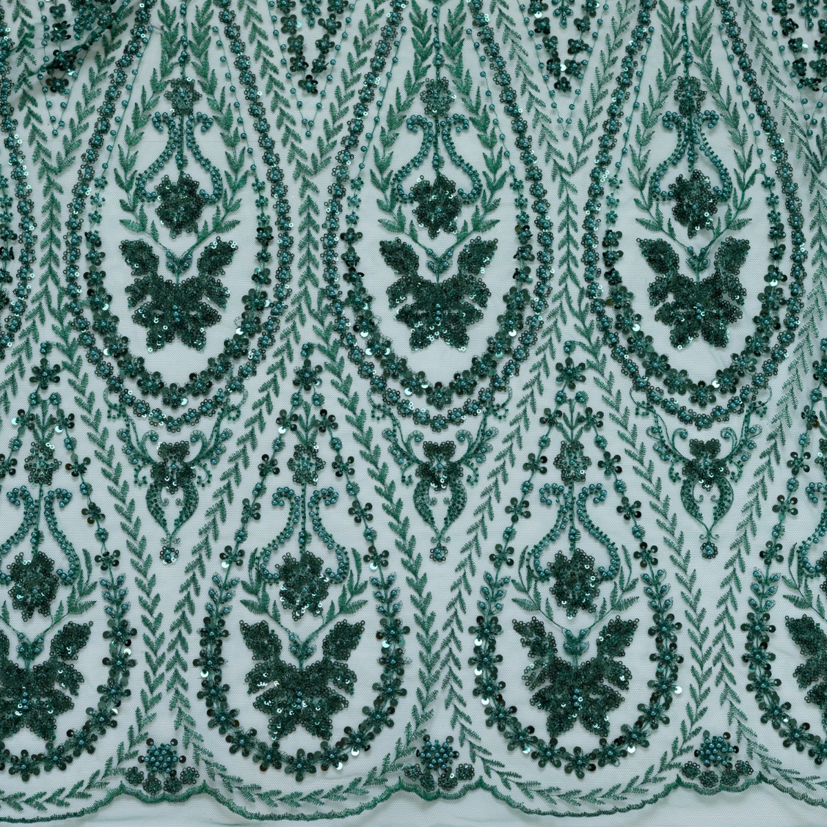 images dantela verde cu flori din paiete margele si perle 8